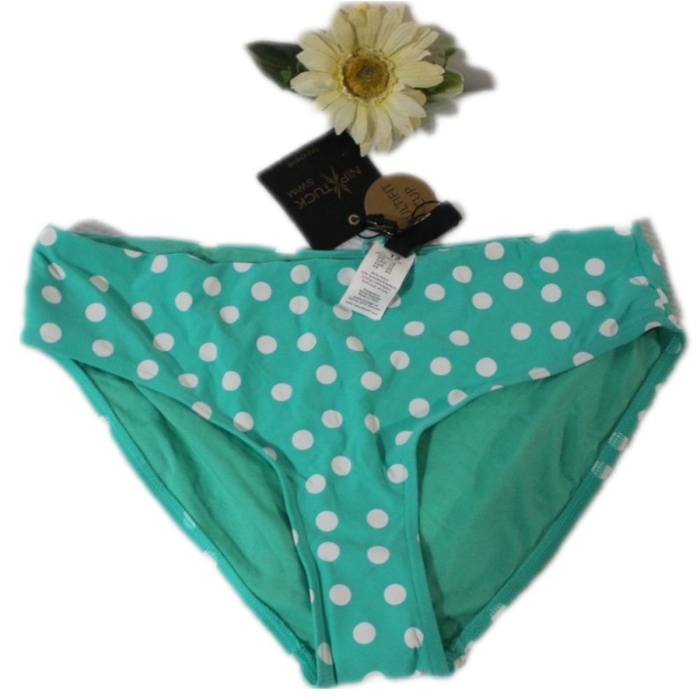💚 NEW Nip Tuck Swim Aqua Dot Bikini Bottom US Size 8 New with Tags!